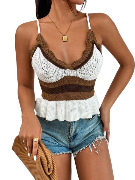 

colorblock crisscross backless peplum cami knit k8ch#, White;black