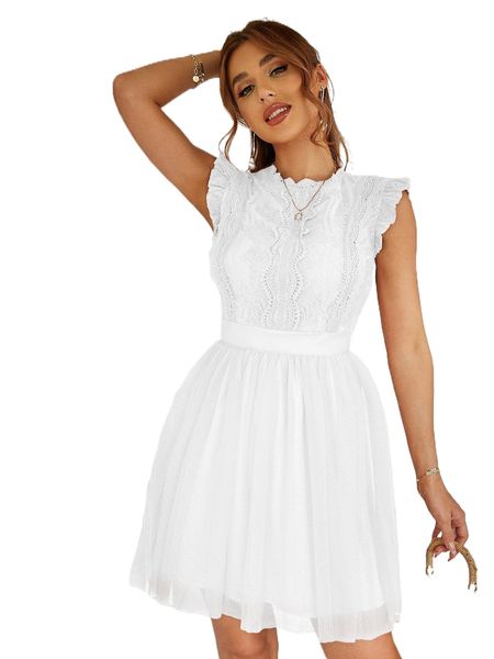

simplee lace trim lace dress o3lj#, Black;gray