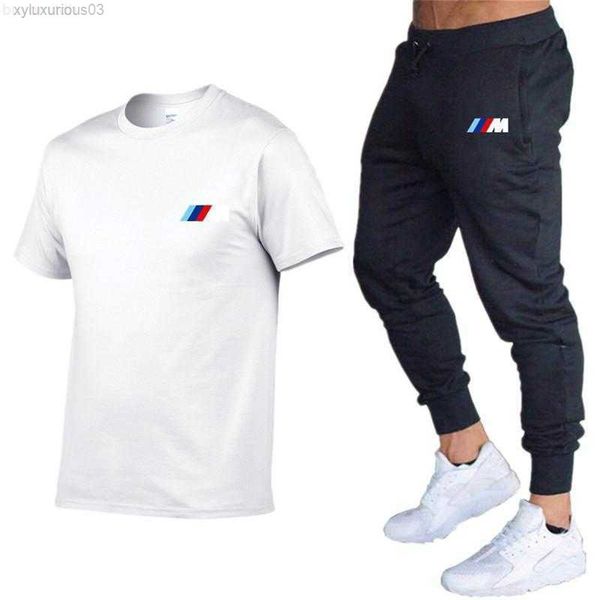 

designer 2021new bmw m summer tracksuit leisure sets tshirtpants two pieces casual fashion male sportswear gym brand clothing sweat, White;black