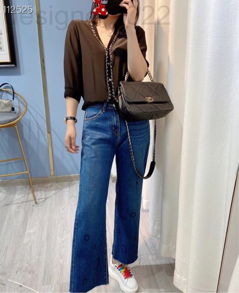 

women's jeans designer korean mb loose classic blue printed wide leg straight jeans women zer0