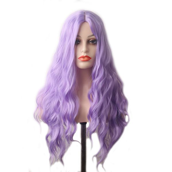

synthetic fibre wig woodfestival long wavy hair for women light purple color princess wigs cosplay, Black