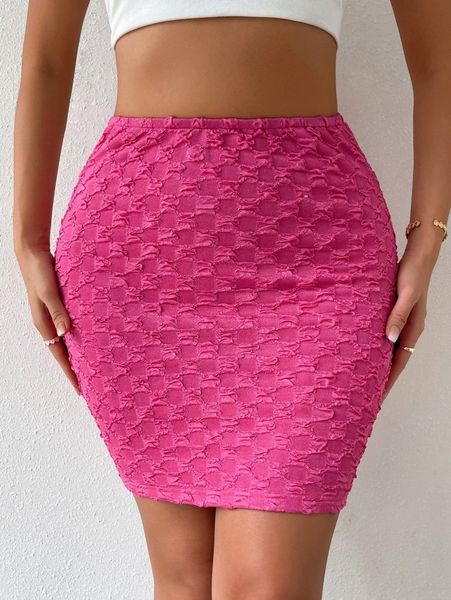 

high waist textured bodycon skirt 446d#, Black