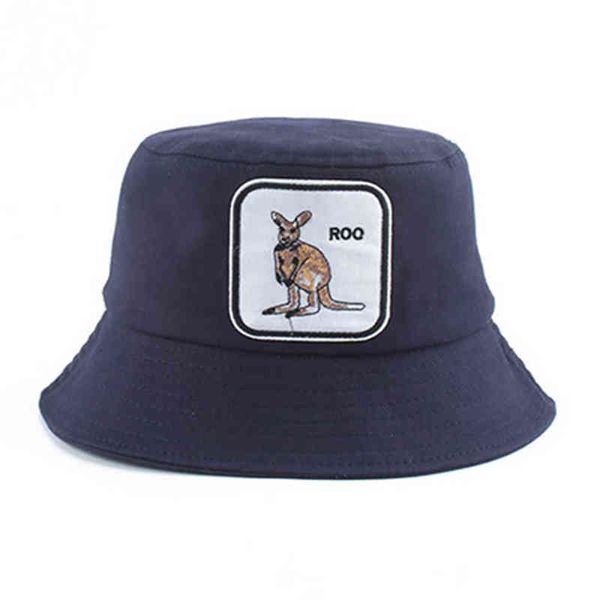 Animal Kangaroo Bordado Chapéu de balde para homens Passo de sol pescador de sol urso urso machado pescador lobo unissex capeau casual h220419