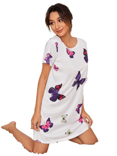 

butterfly print night dress t2dk#, Black;red