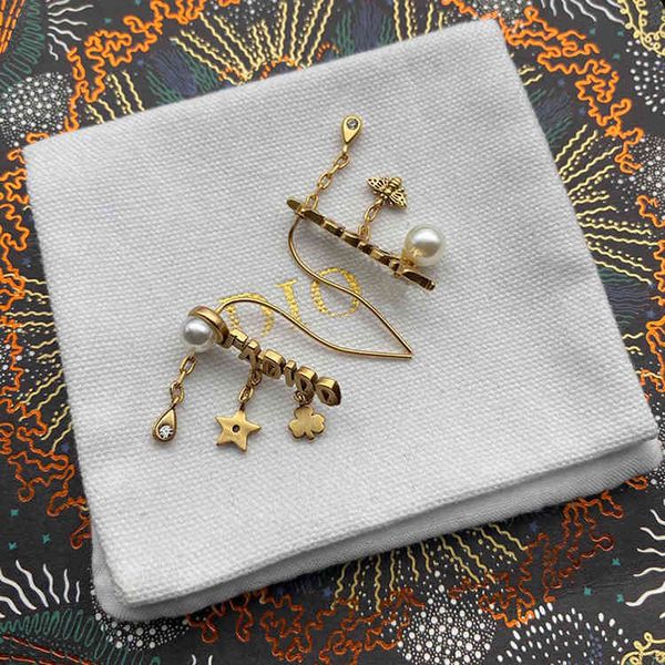 

alphabet alphabet ear clip earrings tassel pearl star love earrings brass, Black
