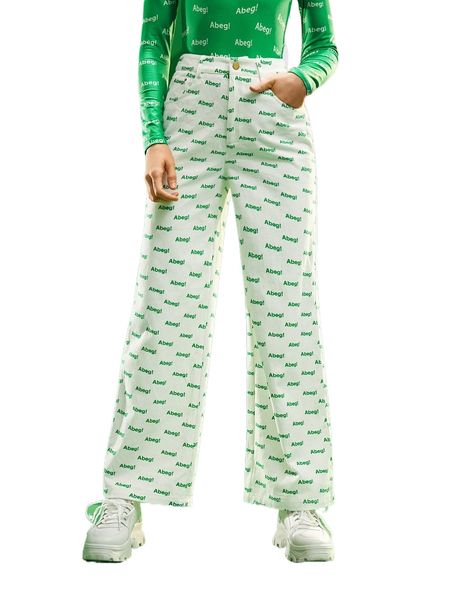 

x uche by amber allover letter graphic wide leg pants v6pg#, Black;white