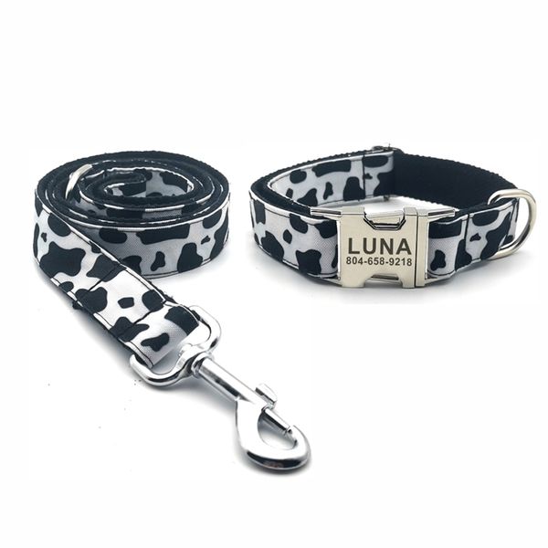 Padrão de vaca personalizada colarinho de estimação de cachorro personalizado tag ajustável acessório de gato preto branco básico colarinho de cães de colarinho 220610
