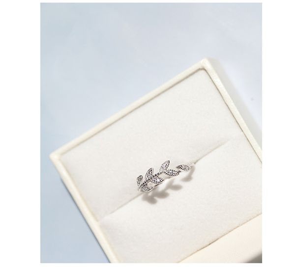 

300pcs/lot wedding rings new jewelry korean fashion leaf micro inlay ring female exquisite zircon open ring fresh sweet personality feathers, Slivery;golden