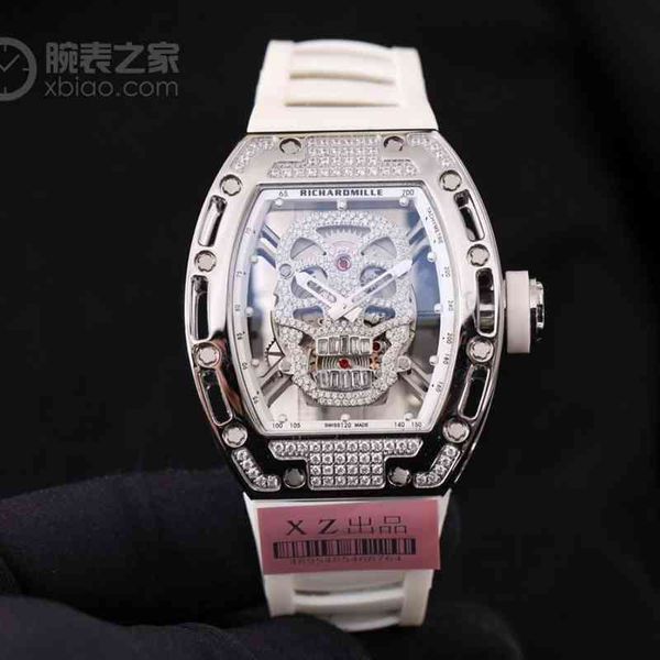 relógio Date Luxury Mens Mechanics Watches Richa Wristwatch Full Diamond Watch com Evil Skull Mostrador Grande Dez Principais Marcas Hollow Out Mechanical