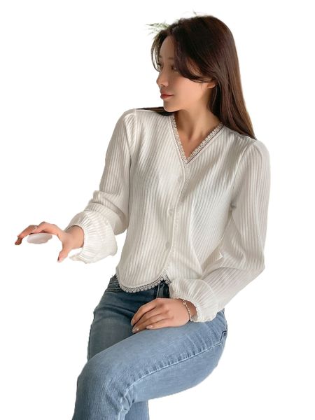 

dazy guipure lace trim button front tee n8bx#, White