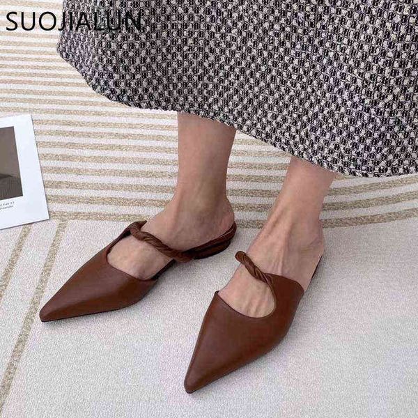 

suojialun 2022 spring new women slipper fashion pleated slip on pointed toe ladies mules shoes shallow casual outdoor slides sho 220627, Black