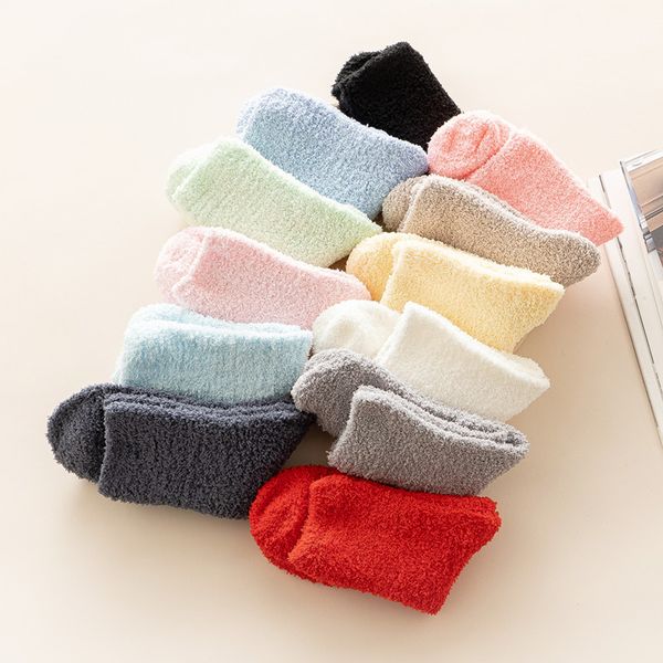 

winter autumn women's socks candy color thickened wool cashmere tube terry fuzzy cozy casual floor socks, Black;white