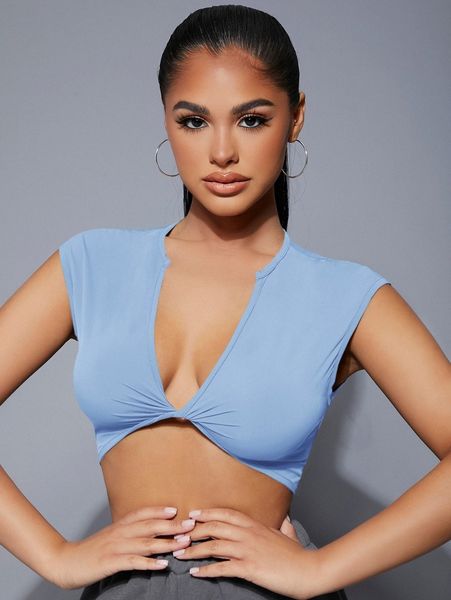 

plunging neck twist front tee b0ei#, White