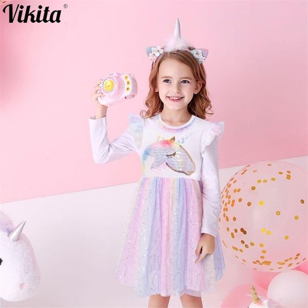 

vikita girls dress autumn winter kids casual long sleeve for girl party princess children clothing 3 8 years 220614, White;black