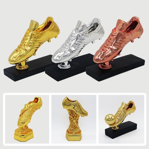 Objetos decorativos Figuras 29cm High Football Soccer Award Trophy Gold Gold Plated Champions Shoe Boot League Levevenir Cup Presente Personalizado