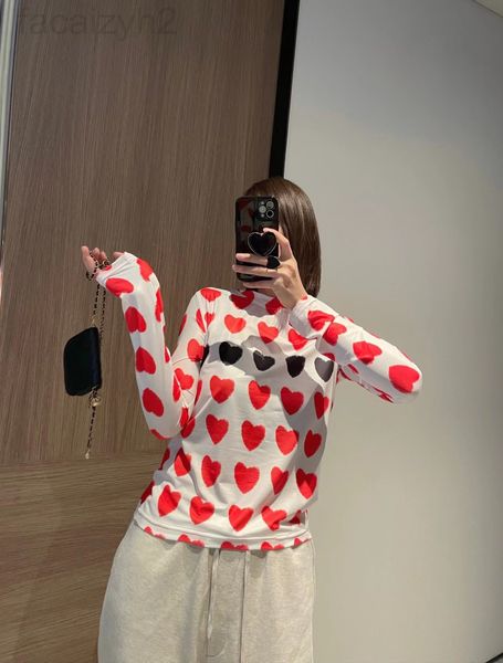 

women's t-shirt designer chaopai 22 early spring new love printing round neck long sleeve short t-shirt women's design sense inner, White