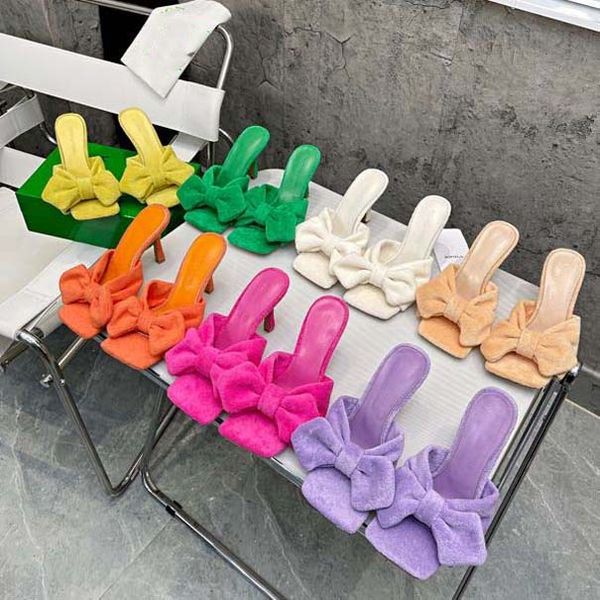 

candy color ladies sandals green bow slippers spring new outer wear square toe stiletto open toe high heel slippers, Black