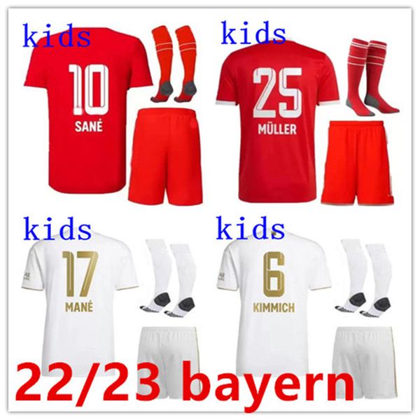 

mane soccer jerseys 21 22 23 sane bayern munich goretzka coman muller davies kimmich football shirts kids kit 2022 2023 boys uniforms, Black