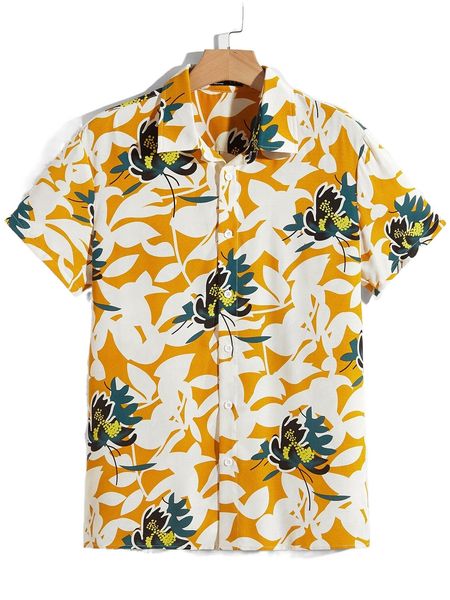 

romwe guys floral print shirt o3d8#, White;black
