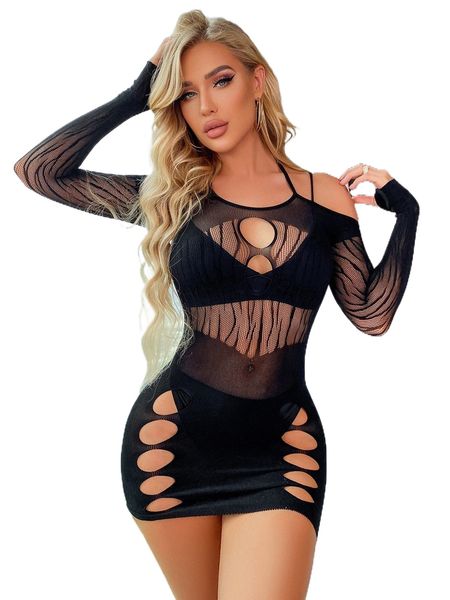 

cut out mesh dress without liner m7c0#, Black;red