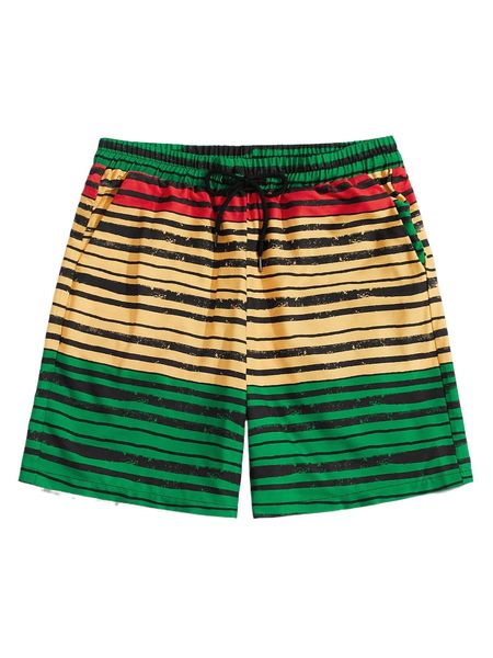 

romwe guys colorblock striped drawstring shorts k5kh#, White;black