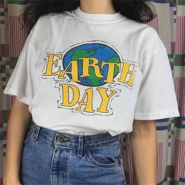

kuakuayu hjn earth day 90s aesthetic women tshirt tumblr fashion street style tee cute summer hipsters 210322, White