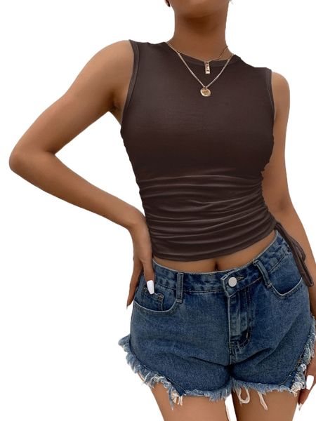 

solid drawstring side tank r56q#, White
