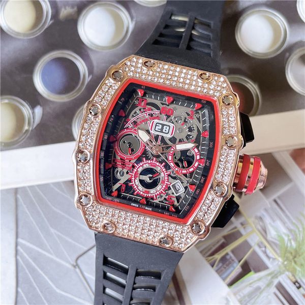 

fashion luxury wine barrel case men's and women's watch 42mm diameter diamond bezel display calendar, Slivery;brown