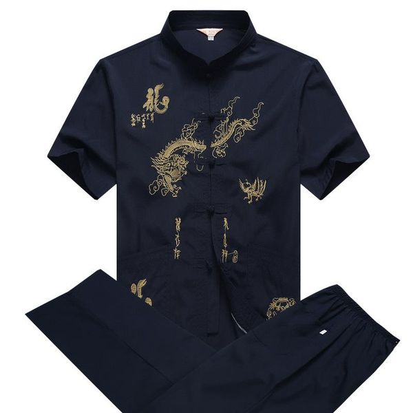 

men's casual shirts men chinese tang dynasty style shirt short-sleeved baggy cotton linen solid button daily beach summer pair pants, White;black