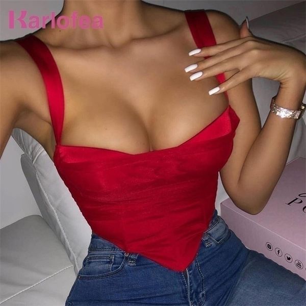 

karlofea summer y2k tank bustier tube street wear women girls red festival clothing satin mesh boned corset crop 220318, White