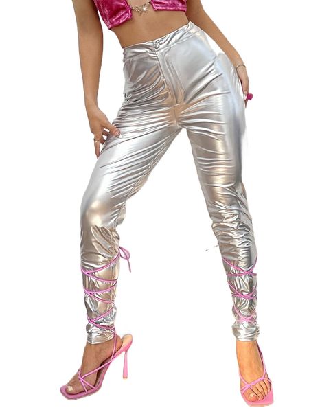 

high waist patent pants 850d#, Black;white