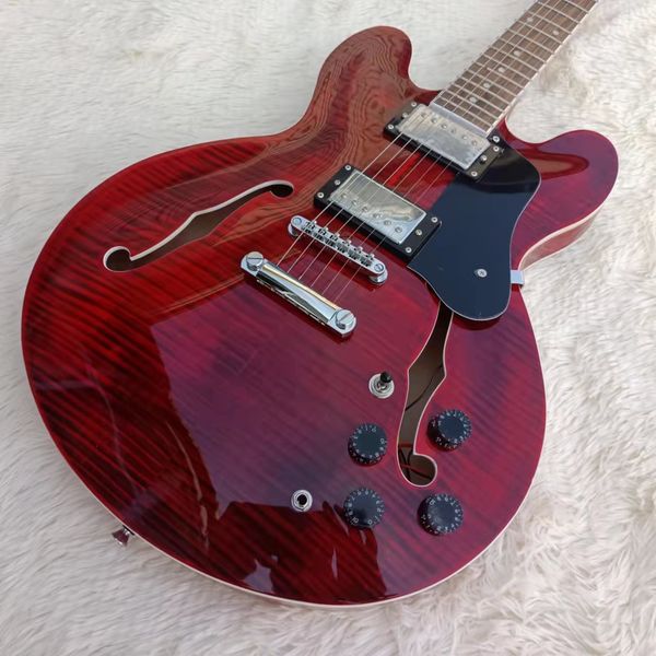 

2022custom jazz guitar, burgundy tiger wood grain 335 electric guitar, mahogany fingerboard