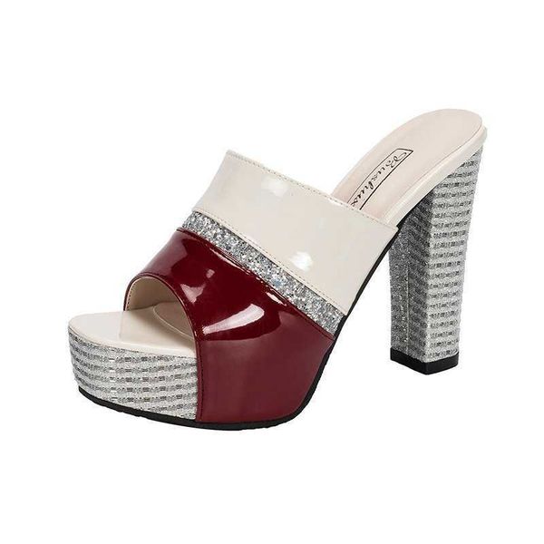 

classic luxury paris women's fashion open-toe sandals high heels summer thick-heeled women's slippers 2022 new beige zapatillas mu, Black