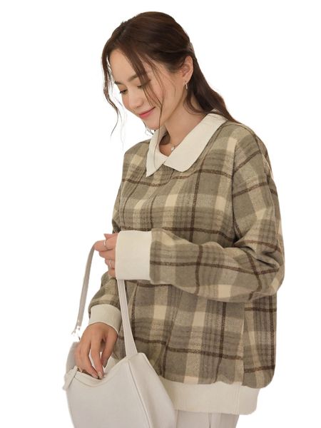 

dazy plaid contrast trim drop shoulder pullover h8vy#, Black