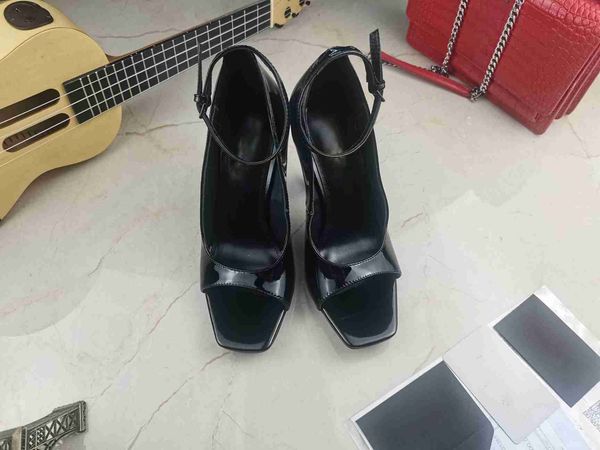

2022 elling famous brand women summer fish mouth sandals comfortable sheepskin lining .5cm high heel shoes for female classic luxury cowhi, Black