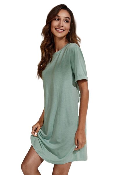 

round neck solid tee dress b0ya#, Black;gray