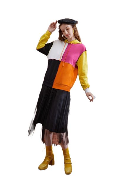 

x alexis vazquez drop shoulder colorblock hoodie f4ra#, Black