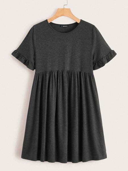 

frill cuff smock dress n1bo#, Black;gray