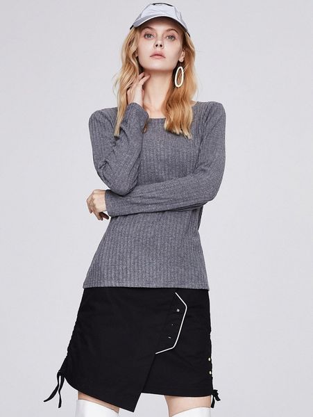 

jazzevar round neck rib-knit tee a5rp#, White