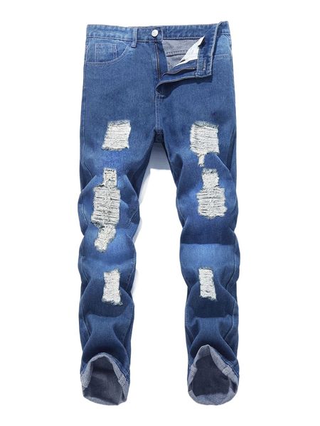 

romwe guys ripped jeans c8n1#, Blue