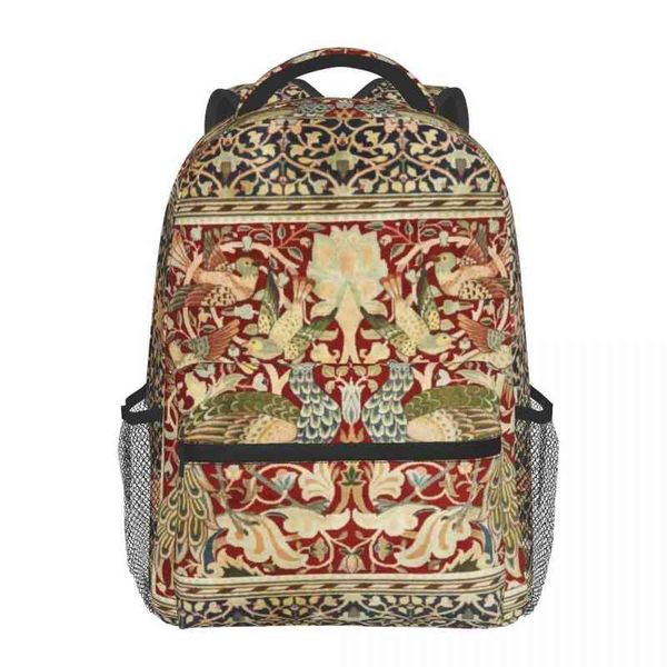

william morris vintage floral pattern backpack men women shoulder bag teenage lapbohemian flower rucksack hiking aa220316