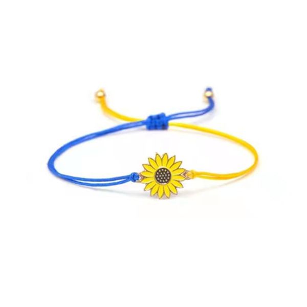 

creative sunflower woven bracelet blue and yellow mosaic sun flower daisy wax thread rope bracelets, Golden;silver