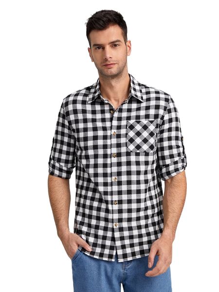 

men gingham print pocket patched shirt g8es#, White;black