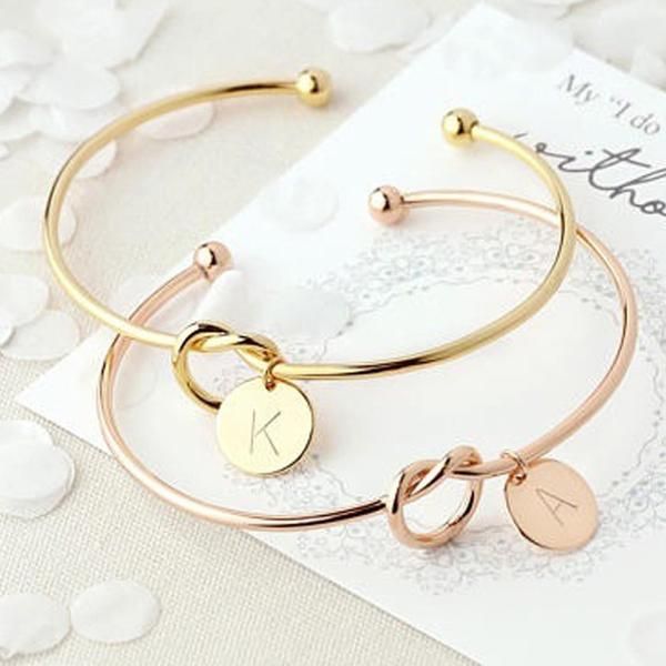 

letter bangle customized personalized a-z disc initial letter knot bangle bracelet for women girl silver/ gold/ rose gold color ys222, Black