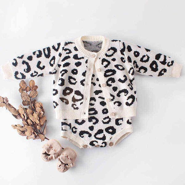 

baby girl fashion suit clothes cotton knit set baby leopard coat + romper suit spring autumn infant clothing baby winter outfit aa220323, White