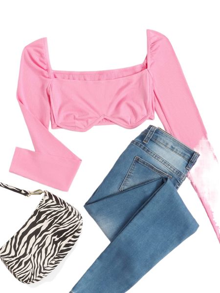 

square neck crop ribbed knit l80d#, White