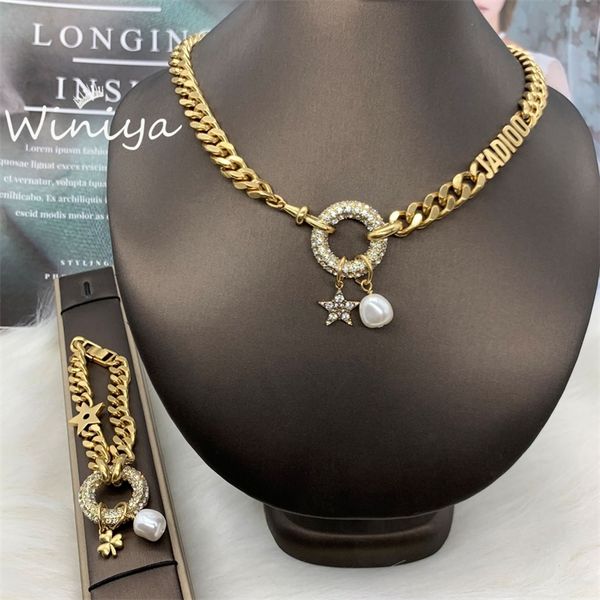 

12% off jewelry the new new letter pearl inlaid diamond temperament fashion net red same bracelet necklace, Silver