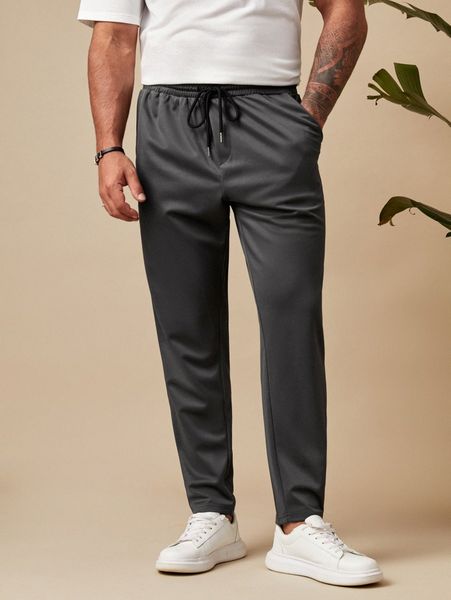 

extended sizes men drawstring waist pants d5th#, Black