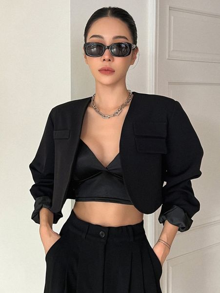 

dazy solid open front crop blazer d6br#, White