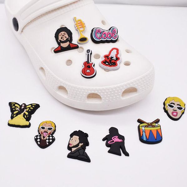 

singer musical instrument croc shoe accessories pvc clog garden shoecharms buckle diy cartoon bracelet wristband part, White;pink